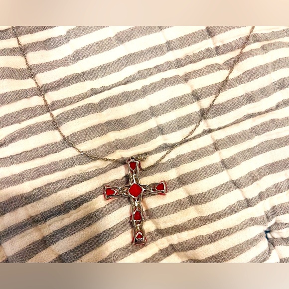 Beautiful Authentic Natural Ruby & Silver Cross Pendant Necklace - Picture 5 of 7
